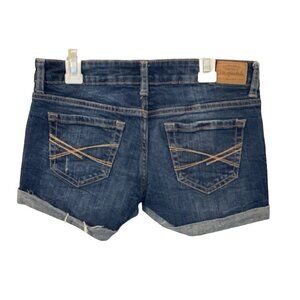 Aeropostale Womens Midi Jean Booty Shorts Size 0 Blue Flat Front Cuffed